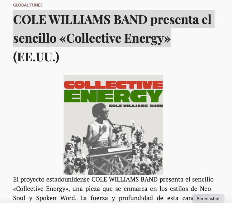 Global Tunes COLE WILLIAMS BAND presenta el sencillo